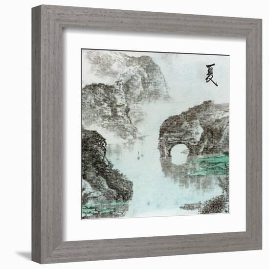 Chinese Traditional Ink Painting, Landscape of Season, Summer.-elwynn-Framed Art Print