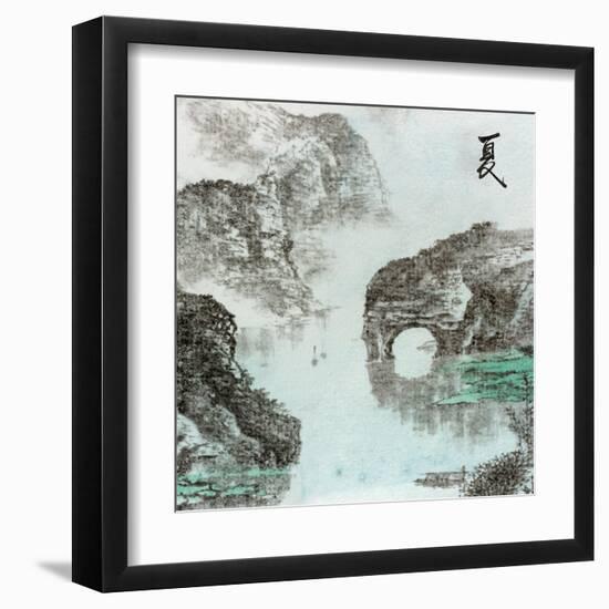 Chinese Traditional Ink Painting, Landscape of Season, Summer.-elwynn-Framed Art Print