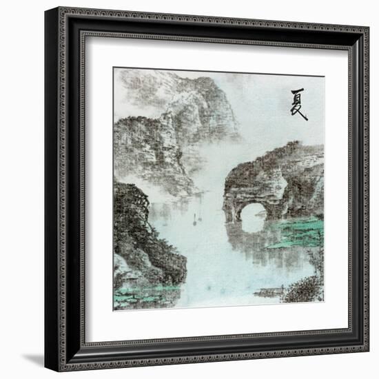 Chinese Traditional Ink Painting, Landscape of Season, Summer.-elwynn-Framed Art Print