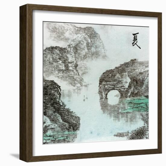 Chinese Traditional Ink Painting, Landscape of Season, Summer.-elwynn-Framed Art Print