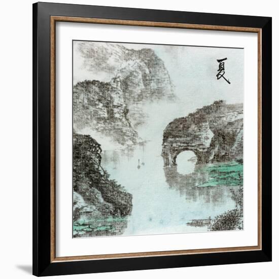 Chinese Traditional Ink Painting, Landscape of Season, Summer.-elwynn-Framed Art Print