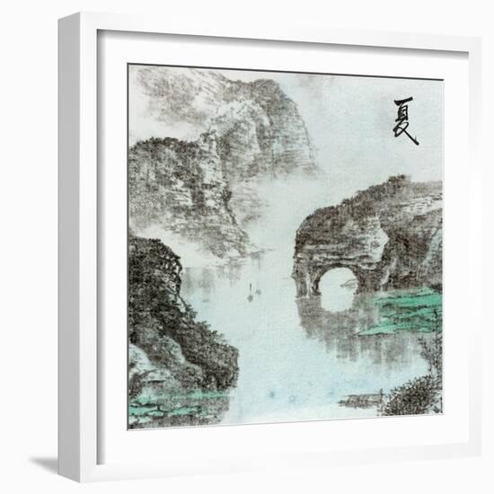 Chinese Traditional Ink Painting, Landscape of Season, Summer.-elwynn-Framed Art Print