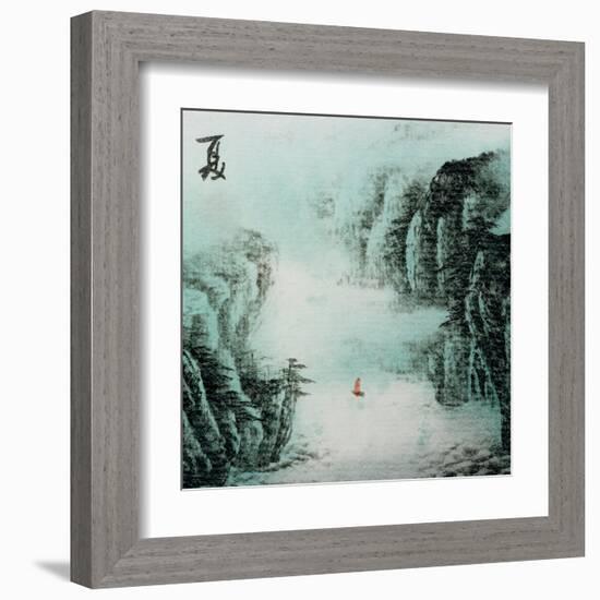 Chinese Traditional Ink Painting, Landscape of Season, Summer.-elwynn-Framed Art Print