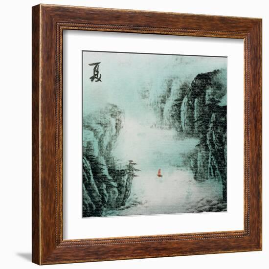 Chinese Traditional Ink Painting, Landscape of Season, Summer.-elwynn-Framed Art Print