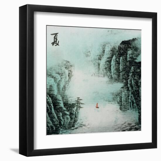 Chinese Traditional Ink Painting, Landscape of Season, Summer.-elwynn-Framed Art Print