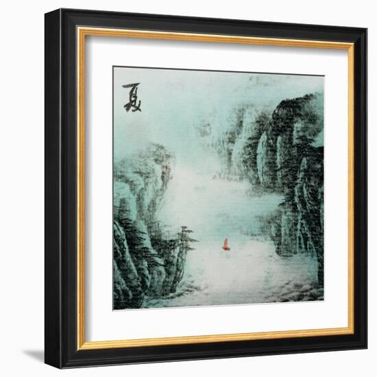 Chinese Traditional Ink Painting, Landscape of Season, Summer.-elwynn-Framed Art Print