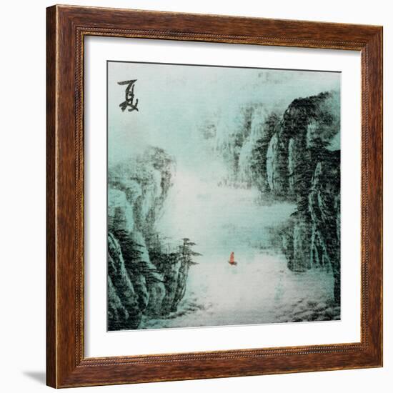 Chinese Traditional Ink Painting, Landscape of Season, Summer.-elwynn-Framed Art Print