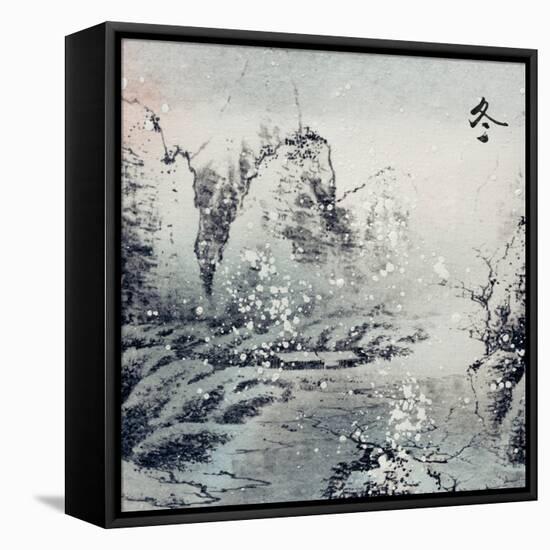 Chinese Traditional Ink Painting, Landscape of Season, Winter.-elwynn-Framed Stretched Canvas