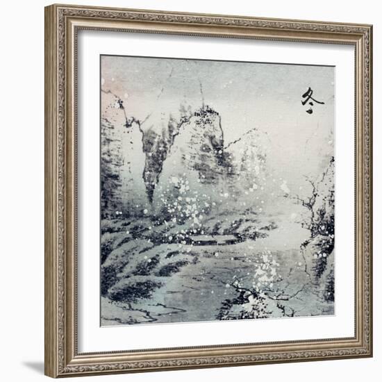 Chinese Traditional Ink Painting, Landscape of Season, Winter.-elwynn-Framed Art Print