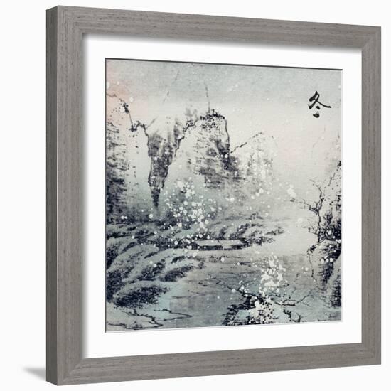Chinese Traditional Ink Painting, Landscape of Season, Winter.-elwynn-Framed Art Print