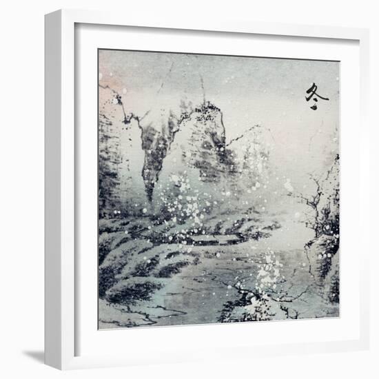 Chinese Traditional Ink Painting, Landscape of Season, Winter.-elwynn-Framed Art Print