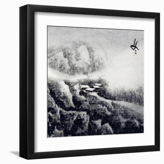 Chinese Traditional Ink Painting, Landscape of Season, Winter.-elwynn-Framed Art Print