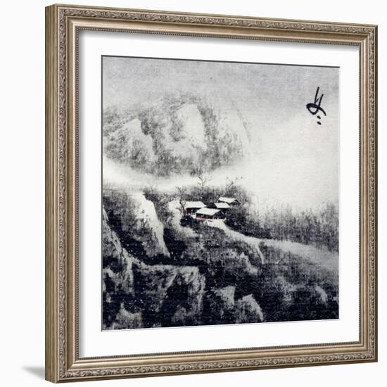 Chinese Traditional Ink Painting, Landscape of Season, Winter.-elwynn-Framed Premium Giclee Print