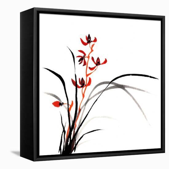 Chinese Traditional Ink Painting Of Orchid On White Background-elwynn-Framed Stretched Canvas