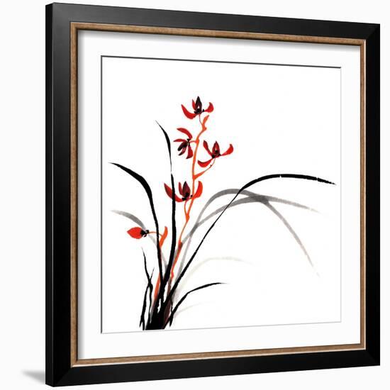 Chinese Traditional Ink Painting Of Orchid On White Background-elwynn-Framed Art Print