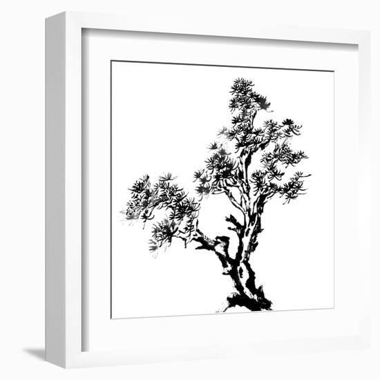 Chinese Traditional Ink Painting, Pine Tree On White Background-elwynn-Framed Art Print