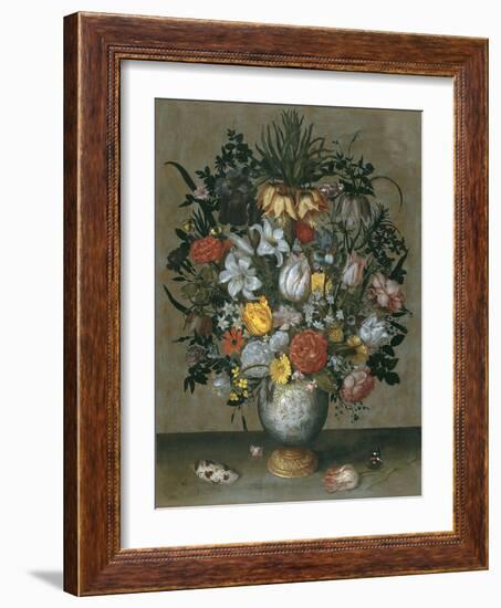 Chinese Vase with Flowers, Shells and Insects-Ambrosius Bosschaert the Elder-Framed Giclee Print