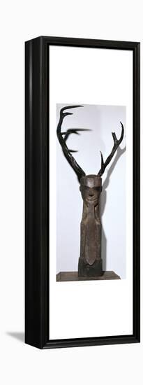 Chinese wooden sculpture of an antlered head-Unknown-Framed Premier Image Canvas