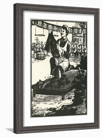 Chinese Worker Cutting Cloth-null-Framed Art Print