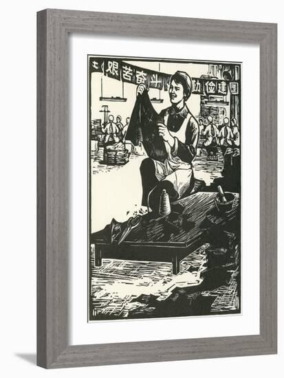 Chinese Worker Cutting Cloth-null-Framed Art Print