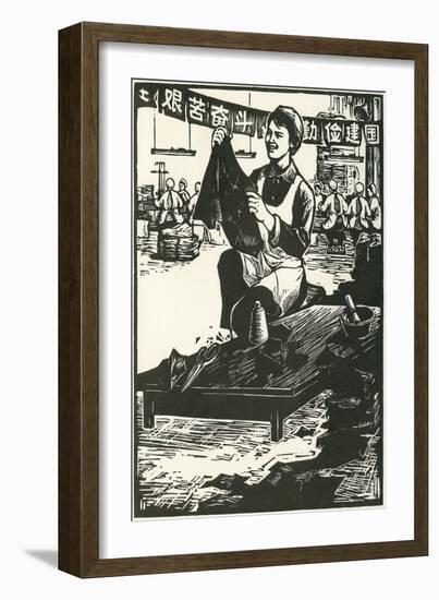 Chinese Worker Cutting Cloth-null-Framed Art Print