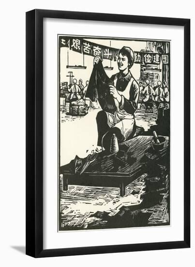 Chinese Worker Cutting Cloth--Framed Art Print