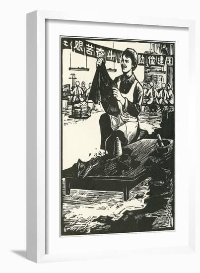 Chinese Worker Cutting Cloth-null-Framed Art Print