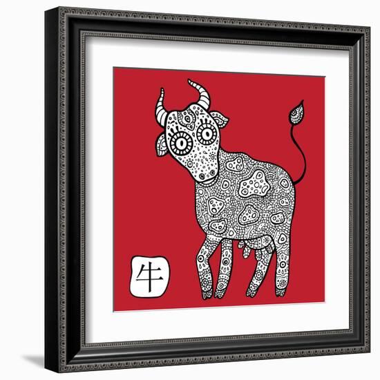 Chinese Zodiac. Animal Astrological Sign. Cow.-Katyau-Framed Art Print