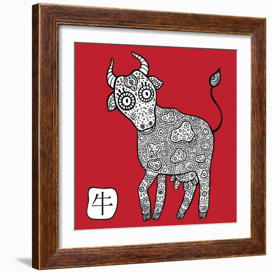 Chinese Zodiac. Animal Astrological Sign. Cow.-Katyau-Framed Art Print