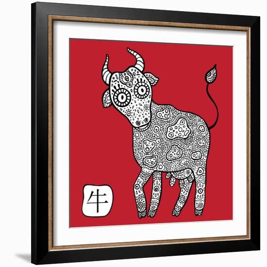 Chinese Zodiac. Animal Astrological Sign. Cow.-Katyau-Framed Art Print