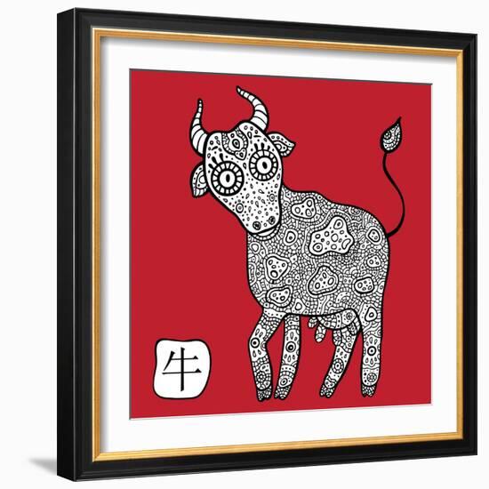 Chinese Zodiac. Animal Astrological Sign. Cow.-Katyau-Framed Art Print