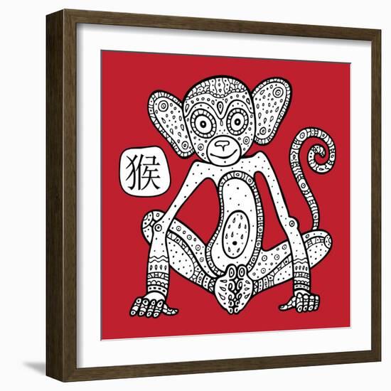 Chinese Zodiac. Animal Astrological Sign. Monkey.-Katyau-Framed Premium Giclee Print