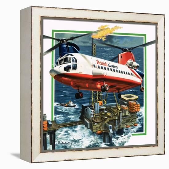 Chinook Helicopter Transporter Arrives at an Oil Rig in the North Sea-Wilf Hardy-Framed Premier Image Canvas
