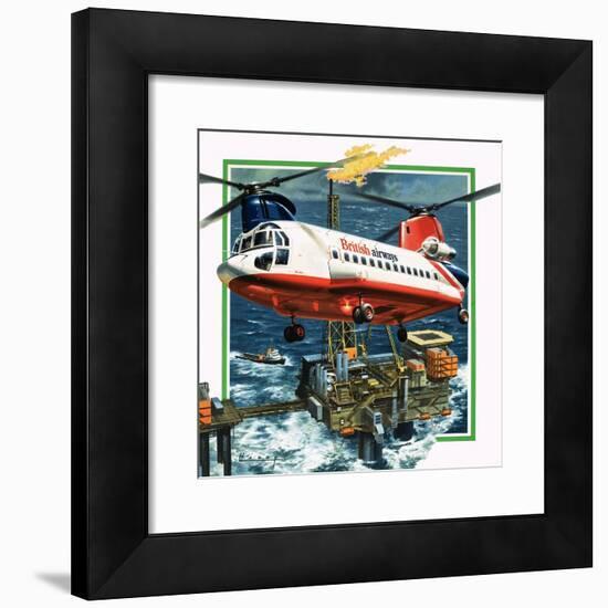 Chinook Helicopter Transporter Arrives at an Oil Rig in the North Sea-Wilf Hardy-Framed Giclee Print