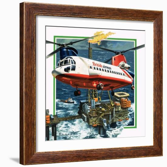 Chinook Helicopter Transporter Arrives at an Oil Rig in the North Sea-Wilf Hardy-Framed Giclee Print