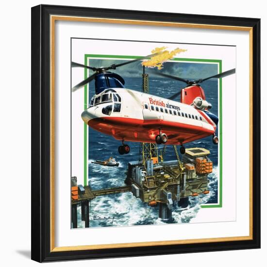 Chinook Helicopter Transporter Arrives at an Oil Rig in the North Sea-Wilf Hardy-Framed Giclee Print