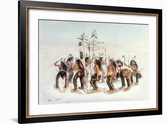 Chippewa Snowshoe Dance, C.1835-George Catlin-Framed Giclee Print