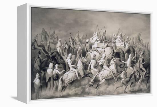 Chir Singh, Maharajah of the Sikhs and King of the Punjab with His Retinue Hunting Near Lahore-A. Soltykoff-Framed Premier Image Canvas