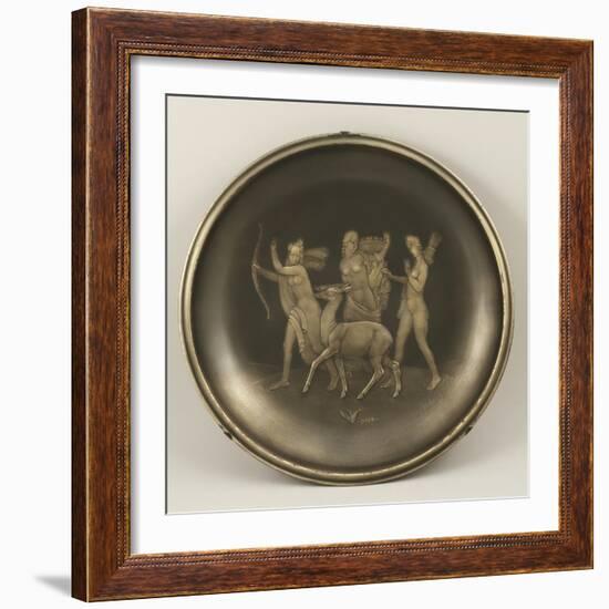 Chiselled Silver Plate Depicting Mythological Scene with Diana the Hunter-Cornelio Ghiretti-Framed Premium Giclee Print