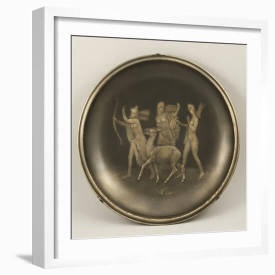 Chiselled Silver Plate Depicting Mythological Scene with Diana the Hunter-Cornelio Ghiretti-Framed Premium Giclee Print