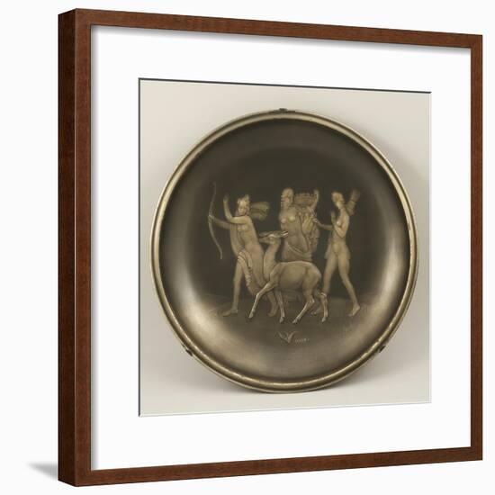 Chiselled Silver Plate Depicting Mythological Scene with Diana the Hunter-Cornelio Ghiretti-Framed Premium Giclee Print
