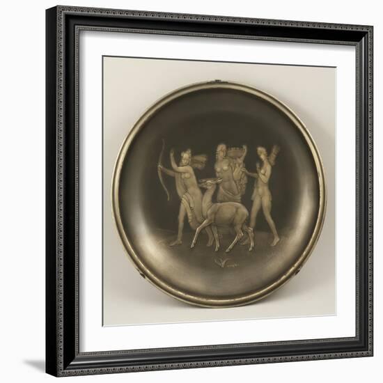 Chiselled Silver Plate Depicting Mythological Scene with Diana the Hunter-Cornelio Ghiretti-Framed Giclee Print