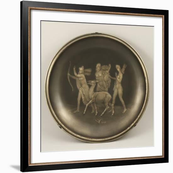 Chiselled Silver Plate Depicting Mythological Scene with Diana the Hunter-Cornelio Ghiretti-Framed Premium Giclee Print