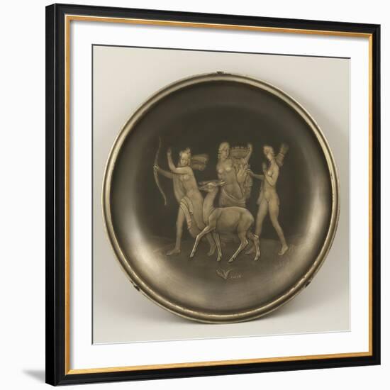 Chiselled Silver Plate Depicting Mythological Scene with Diana the Hunter-Cornelio Ghiretti-Framed Premium Giclee Print