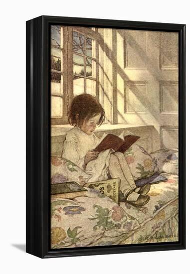 Chlld Reading on Couch, 1905-Jessie Willcox-Smith-Framed Premier Image Canvas