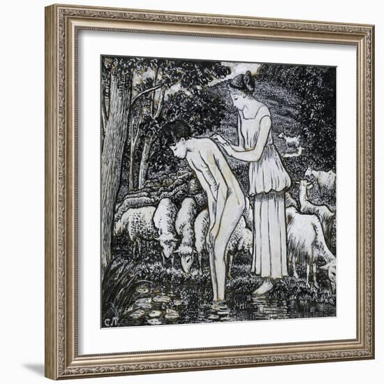 Chloë Washing Daphnis at a Stream-Camille Pissarro-Framed Giclee Print