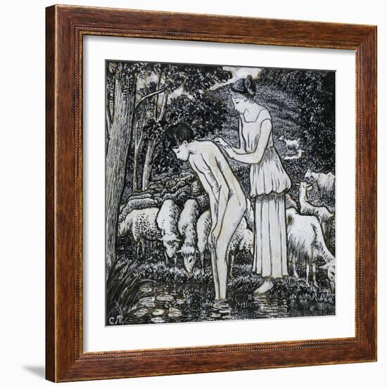 Chloë Washing Daphnis at a Stream-Camille Pissarro-Framed Giclee Print