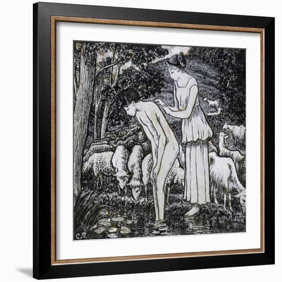 Chloë Washing Daphnis at a Stream-Camille Pissarro-Framed Giclee Print