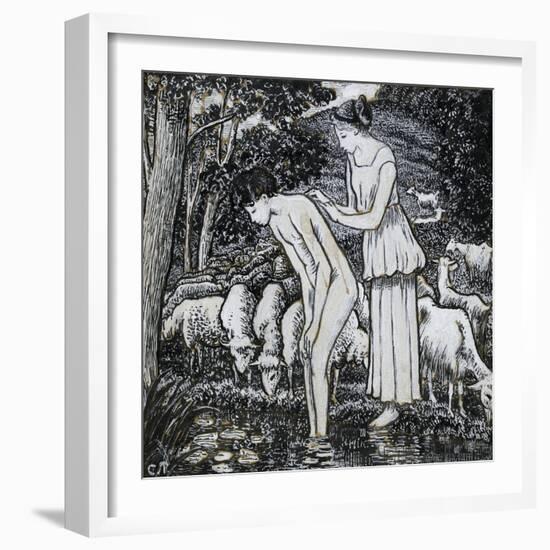 Chloë Washing Daphnis at a Stream-Camille Pissarro-Framed Giclee Print