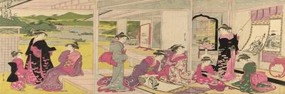 Women Viewing Scroll Paintings of the Gods of Good Fortune-Chobunsai Eishi-Premier Image Canvas